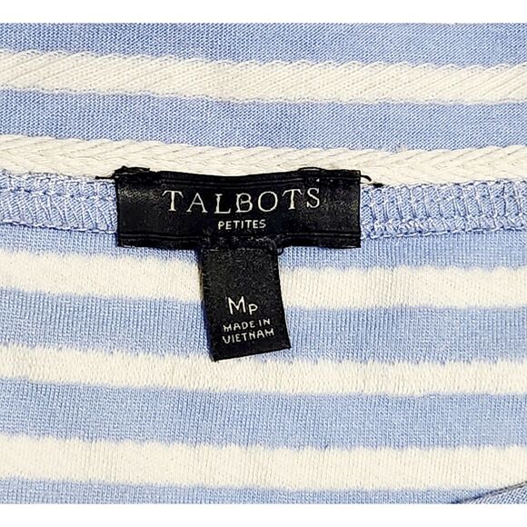 Talbots Petites Striped Long Sleeve Top Blue White Square Neck Size MP - Picture 2 of 6